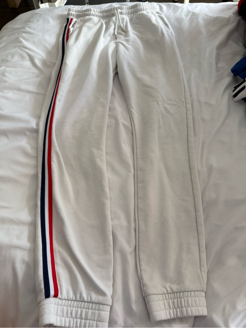Womens White Track Pants with Side Stripe